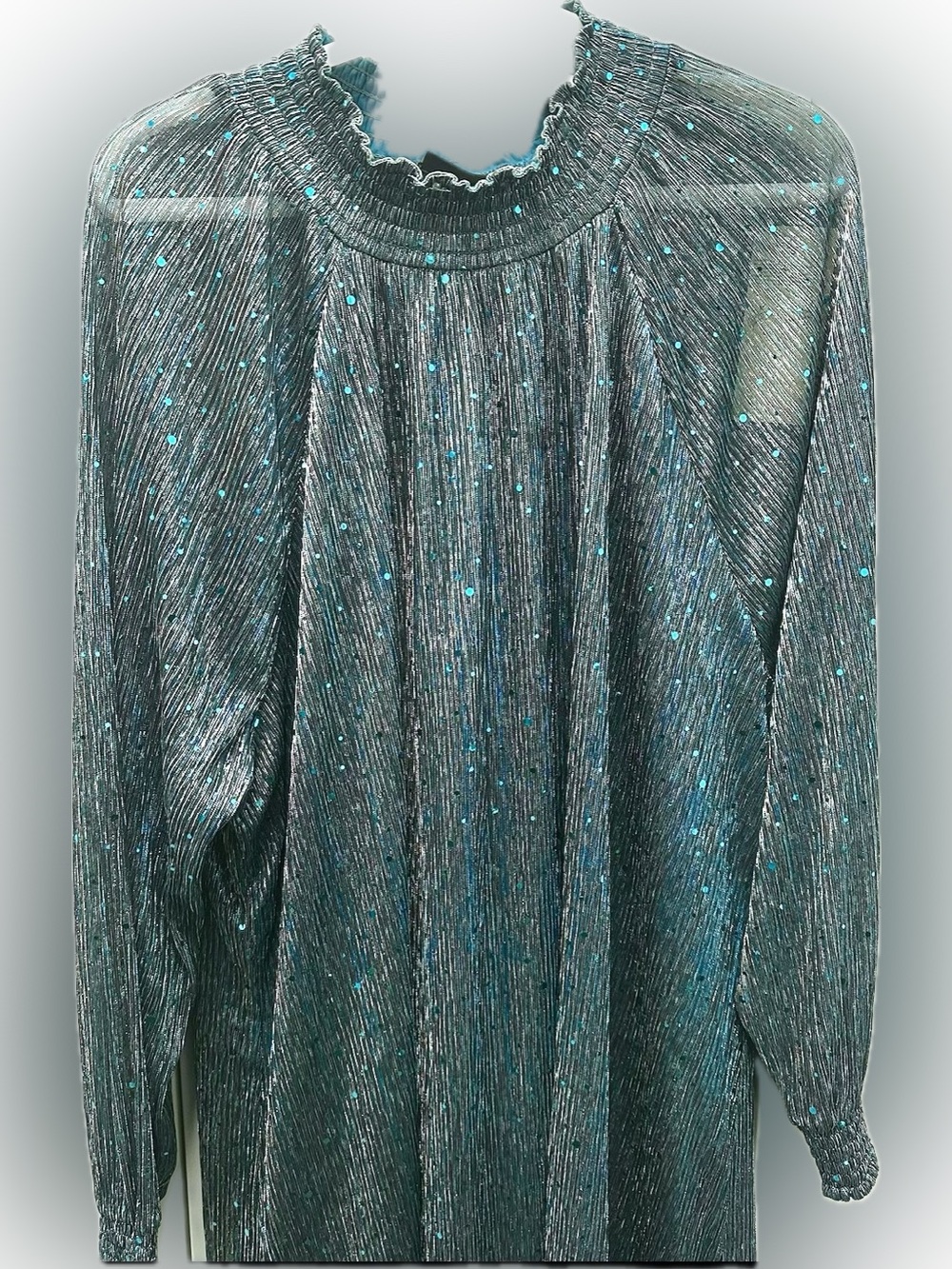 3X Nina Leonard Women’s Shimmery Teal Long-Sleeve Dress / Tunic